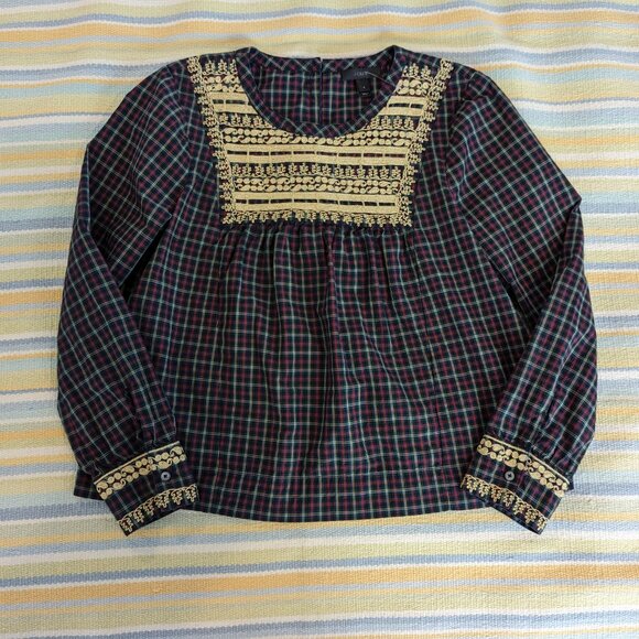 ⭐ J. Crew Plaid Peasant Popover Blouse size Small - Picture 5 of 16
